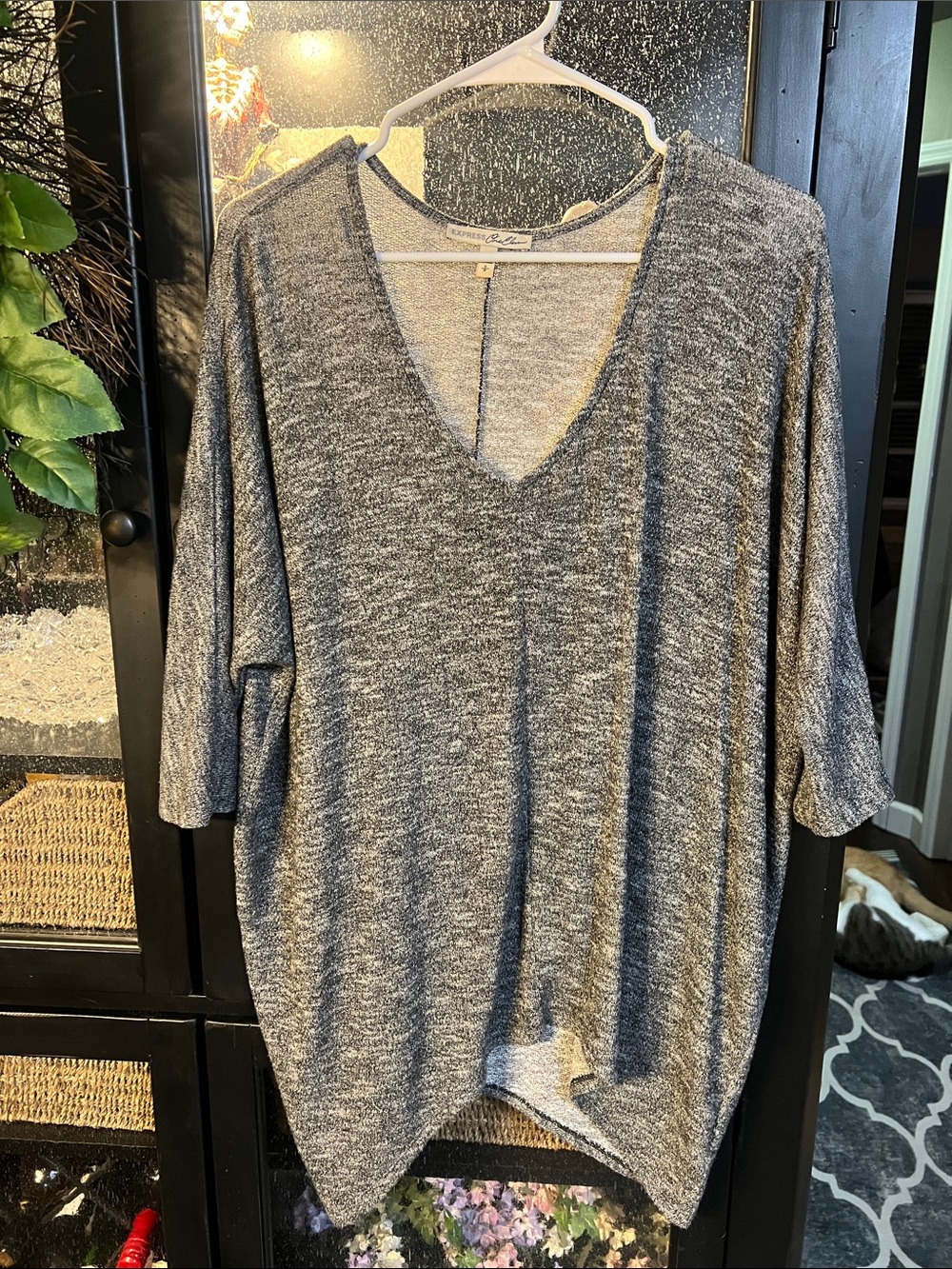 Express Heather Gray V-Neck Dolman Knit Top